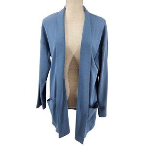 Eileen Fisher Organic Cotton Open Front Cardigan Blue Women's M Knit Minimalist